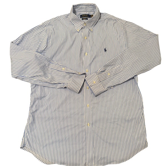 Polo Ralph Lauren Classic Fit Striped‎ Shirt Men Large Performance Blue White - Picture 2 of 6